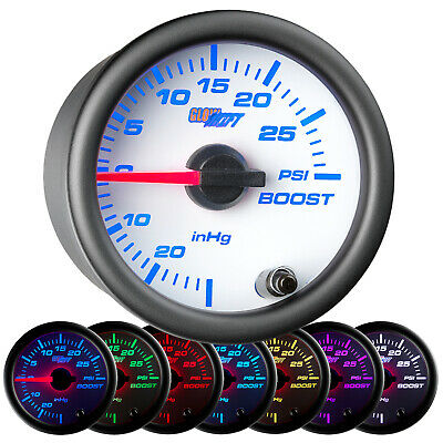 52mm Glowshift White 7 Turbo Boost Vacuum Pressure Gauge W 7 Led Colors