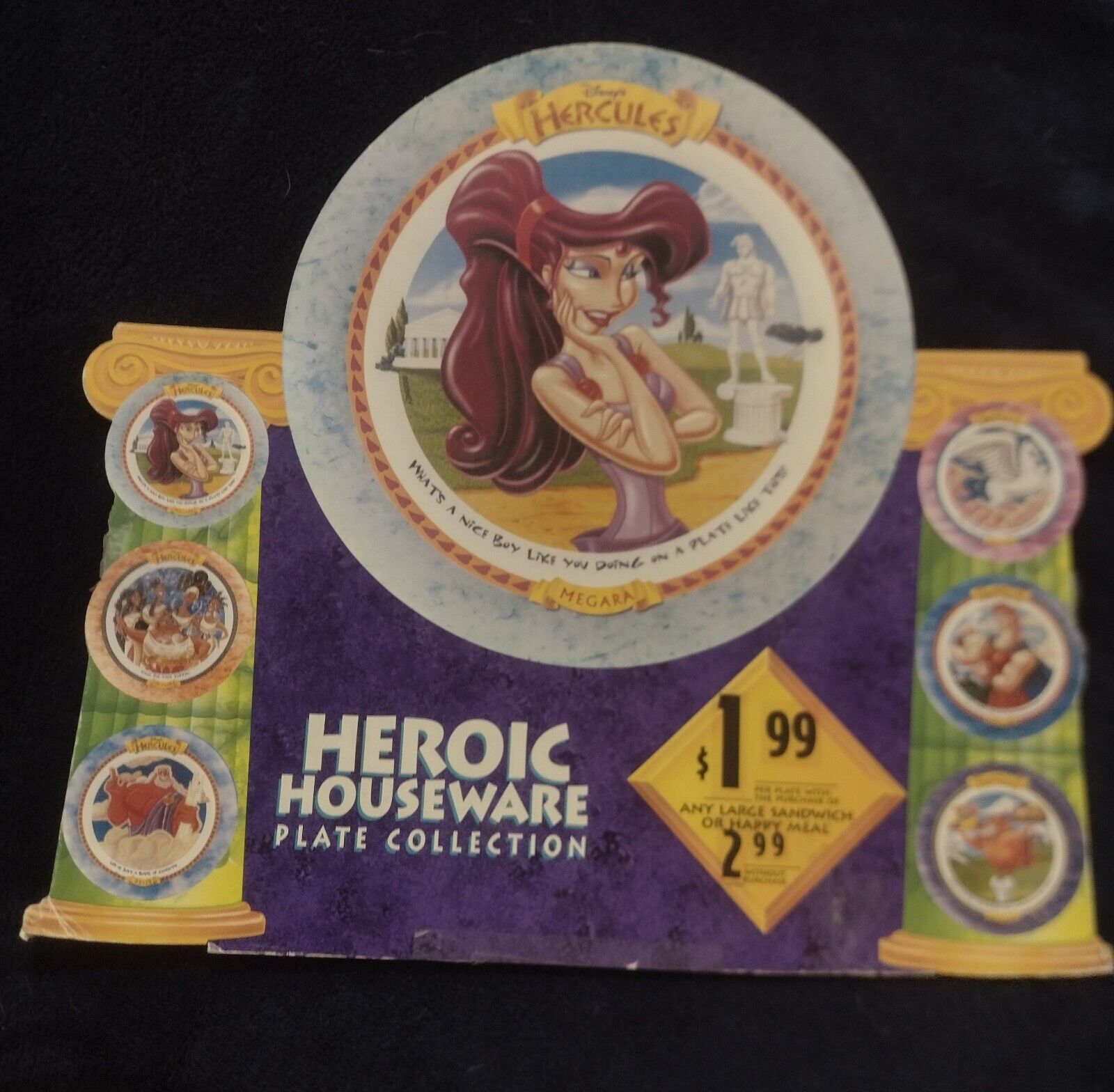 Disney Hercules Meg Plastic Plate Display 1997