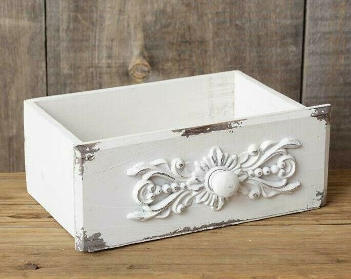 New Shabby White French Chic Chippy Drawer Box Vintage Style Wood Cottage
