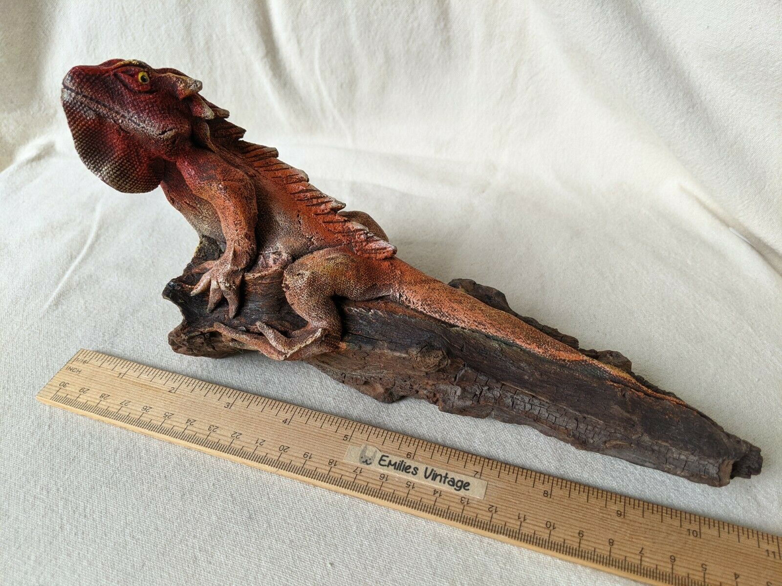 Hand Crafted Lguana Lizard Reptile Driftwood Sculpture Polymer Clay Figurine