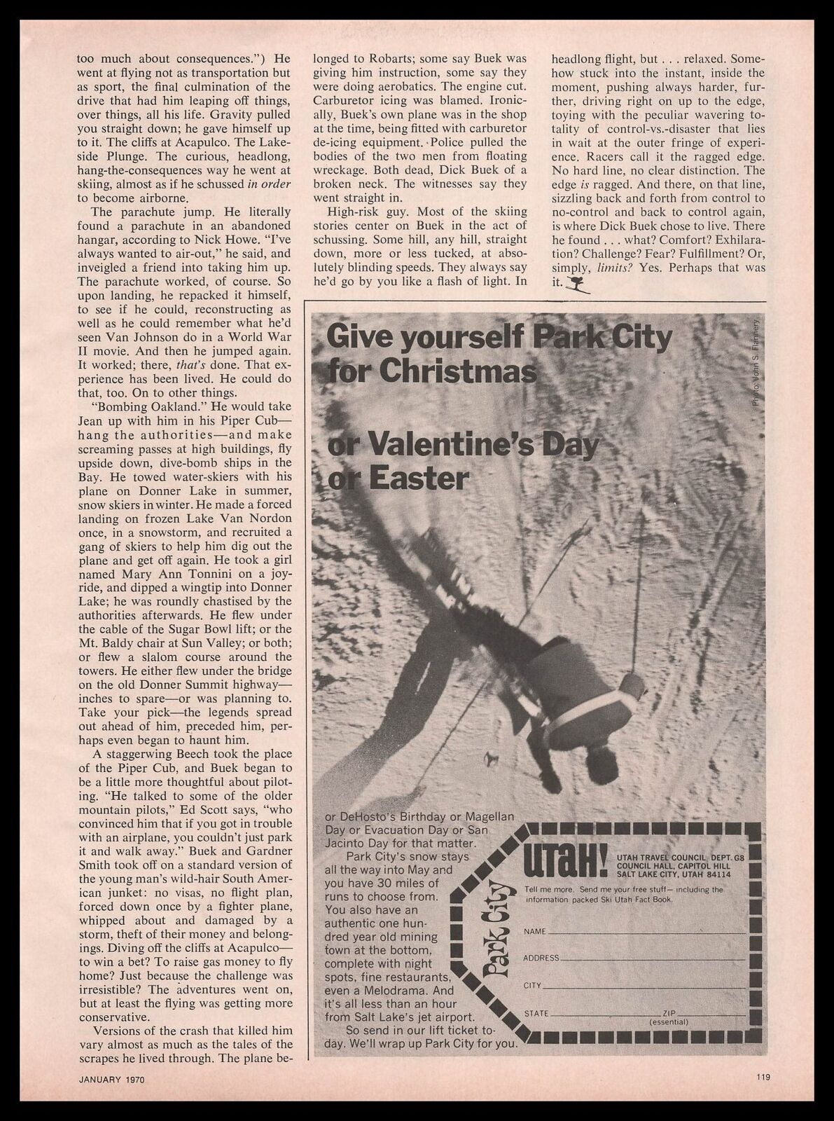 1970 Utah "give Yourself Park City For Christmas" Snow Ski Area Vintage Print Ad