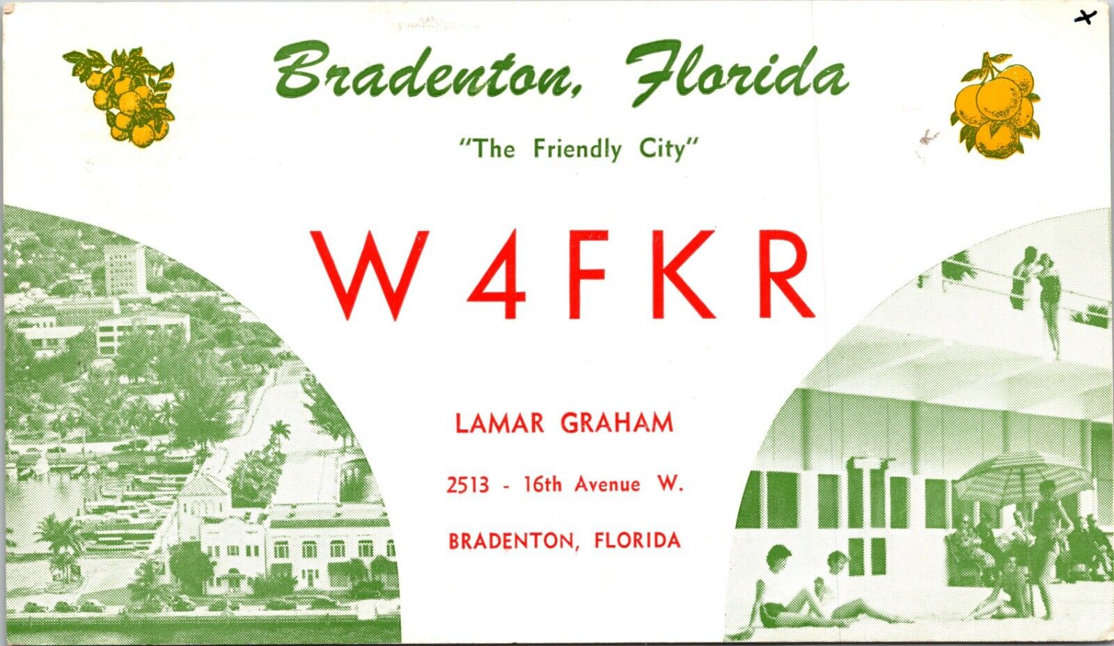 Vtg Ham Radio Cb Amateur Qsl Qso Card Postcard Florida W4fkr Bradenton 1955
