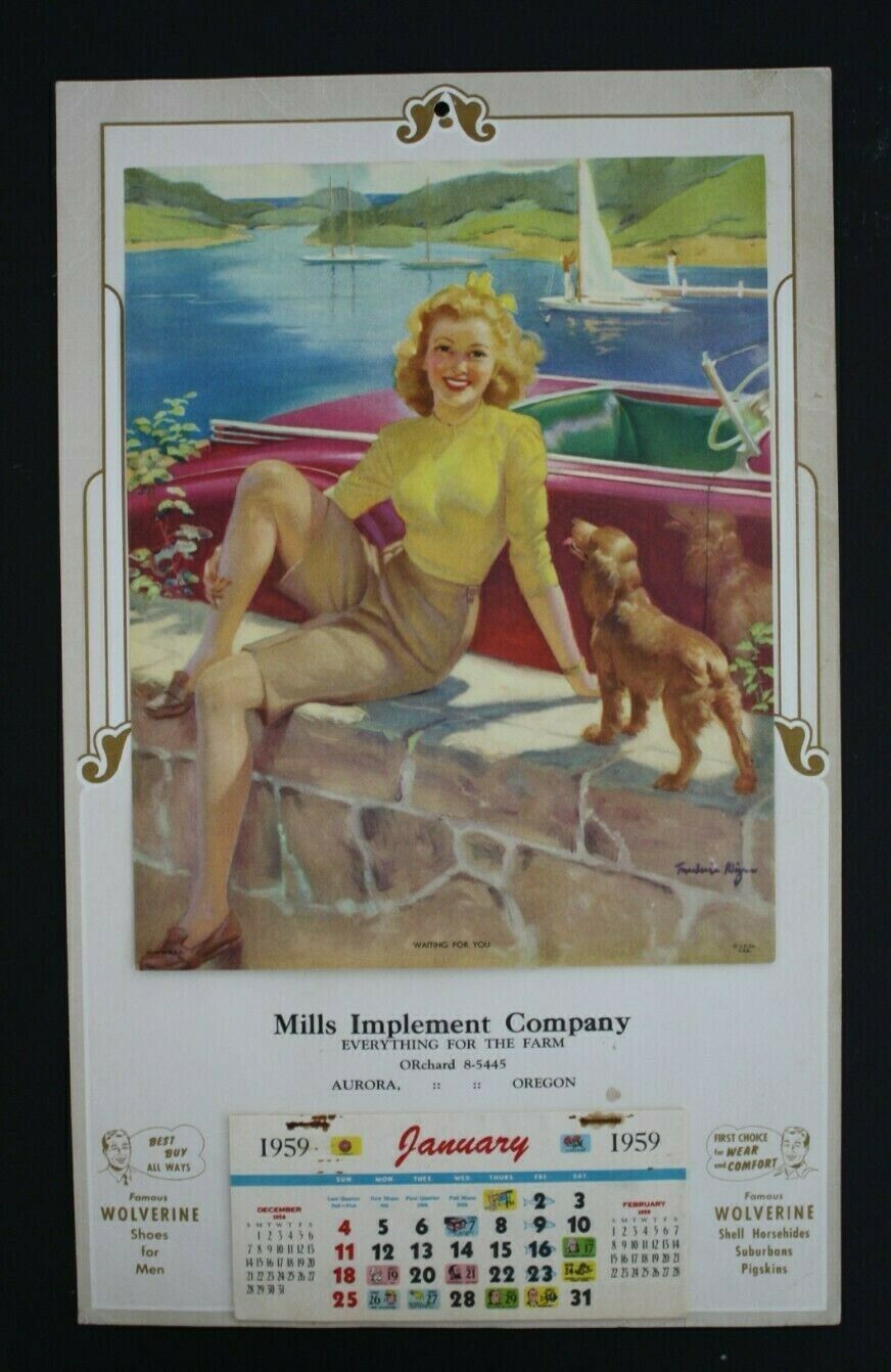 Original 1959 Pinup Advertising Calendar - Aurora, Oregon Implement Company