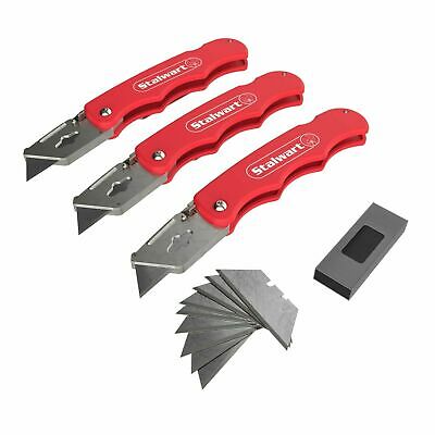 Set Of 3 Folding Heavy Duty Utility Knives Sharp Blades Knife Box Cutters