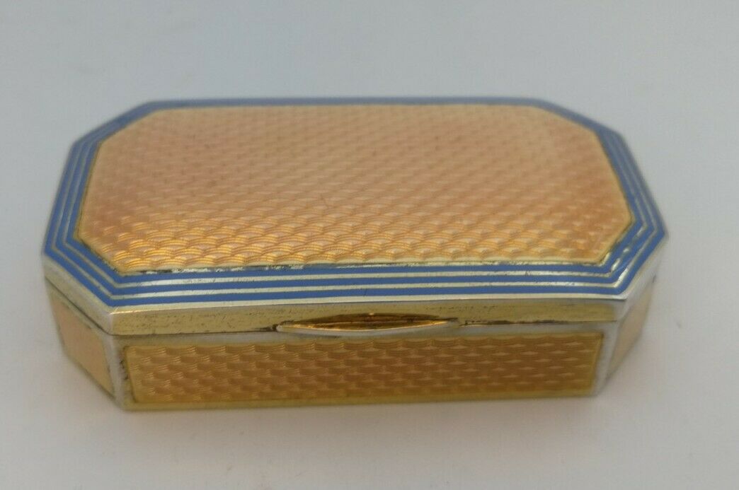 Fine Art Deco Sterling Silver Enamel Guilloche Snuff Pill Box Compact