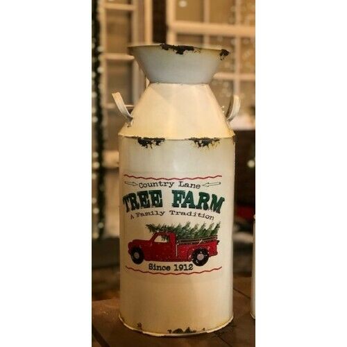 New Farmhouse Rustic Large Vintage Red Truck Christmas Tree Milk Can Bucket 18"