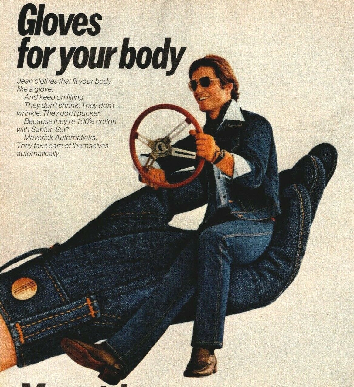 Maverick Automaticks Denim Jeans Gloves For Your Body 1977 Vintage Print Ad