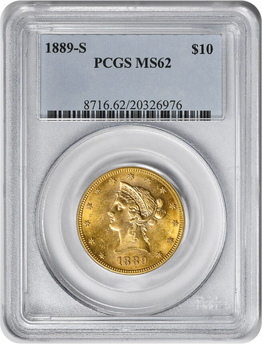 1889-s $10 Gold Liberty Head Ms62 Pcgs