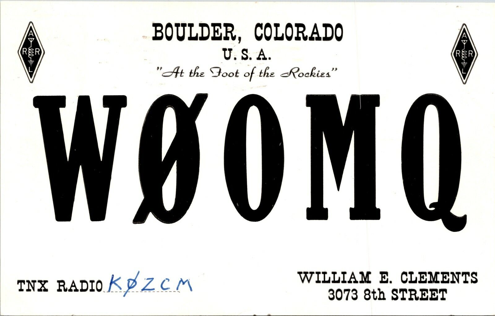 Vtg Ham Radio Cb Amateur Qsl Qso Card Postcard Colorado W0omq Boulder 1961