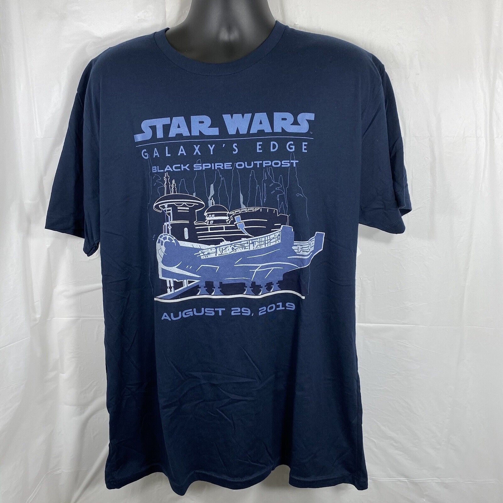 Disney Parks Men's Xl Star Wars Galaxy's Edge 2019 Opening Blue Graphic T Shirt