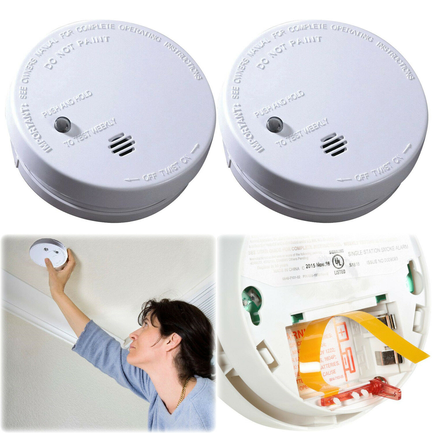 2 Pack Ionization Smoke Detector Battery Operated Home Fire Alarm Safety Sensor