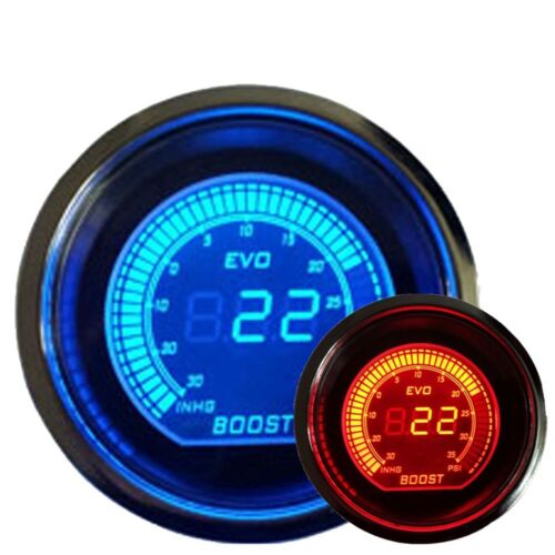 2" 52mm Turbo Boost Vacuum Car Digital Led Meter Gauge Tint Lens Blue Red #7060
