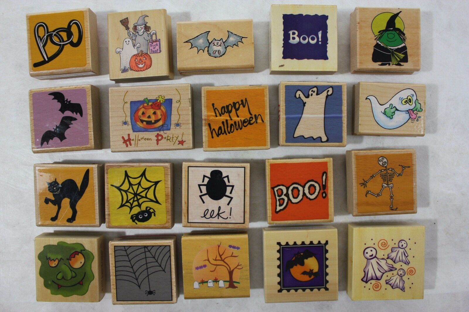 Lot Of 20 Mixed Halloween Wood Mounted Rubber Stamps Studiog Sugarloaf Ghost Bat