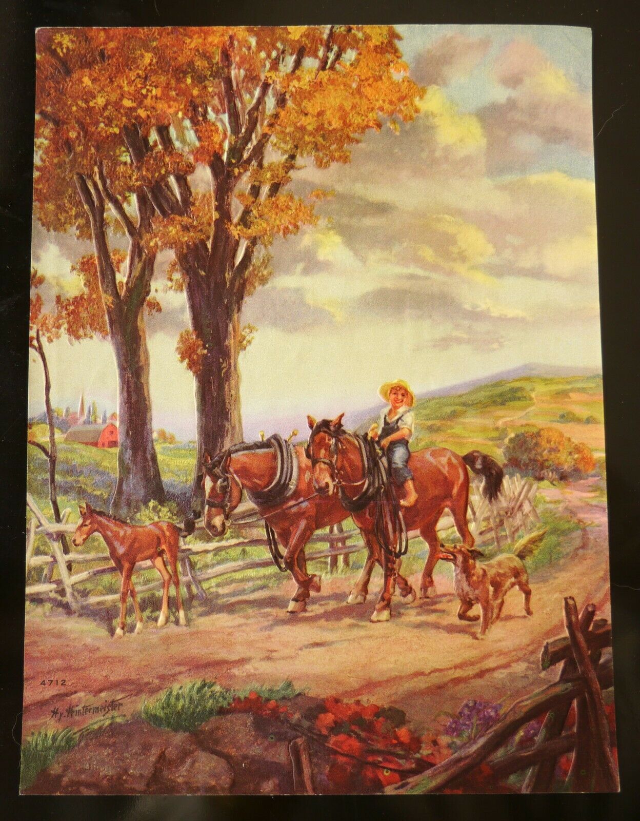 Hy Hintermeister Brown & Bigelow Vintage Calendar Print 9.5x7.5" Draft Horses