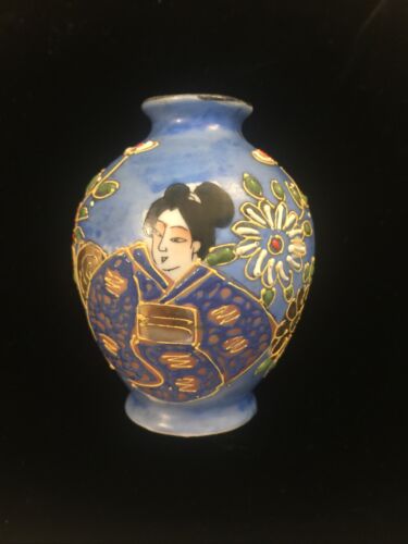 Moriage Made In Japan Vintage Hand Painted Vase Jar Mount Fugi Perfect