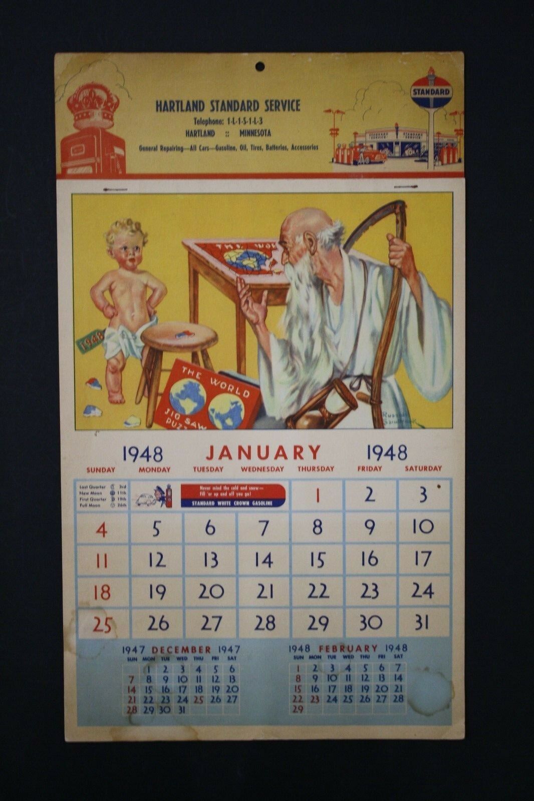 Original 1948 Standard Oil & Gas Advertising Calendar - Hartland, Minn. Dealer