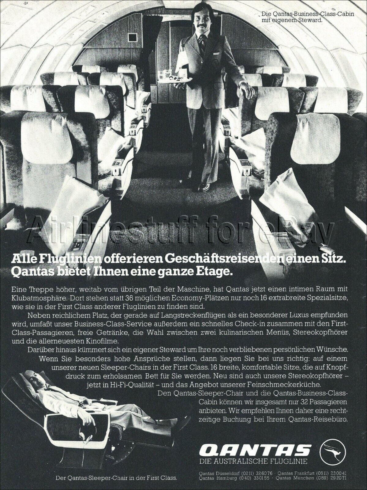 1980 Qantas Airlines Boeing 747-200b Ad Upper Deck Biz Class Airways (v2) Advert