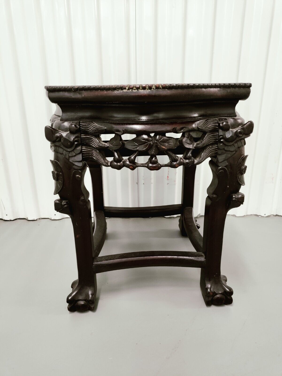 Hand Carved Wooden Chinese Marble Top Hall Console Pedestal Bonsai Stand 18x17