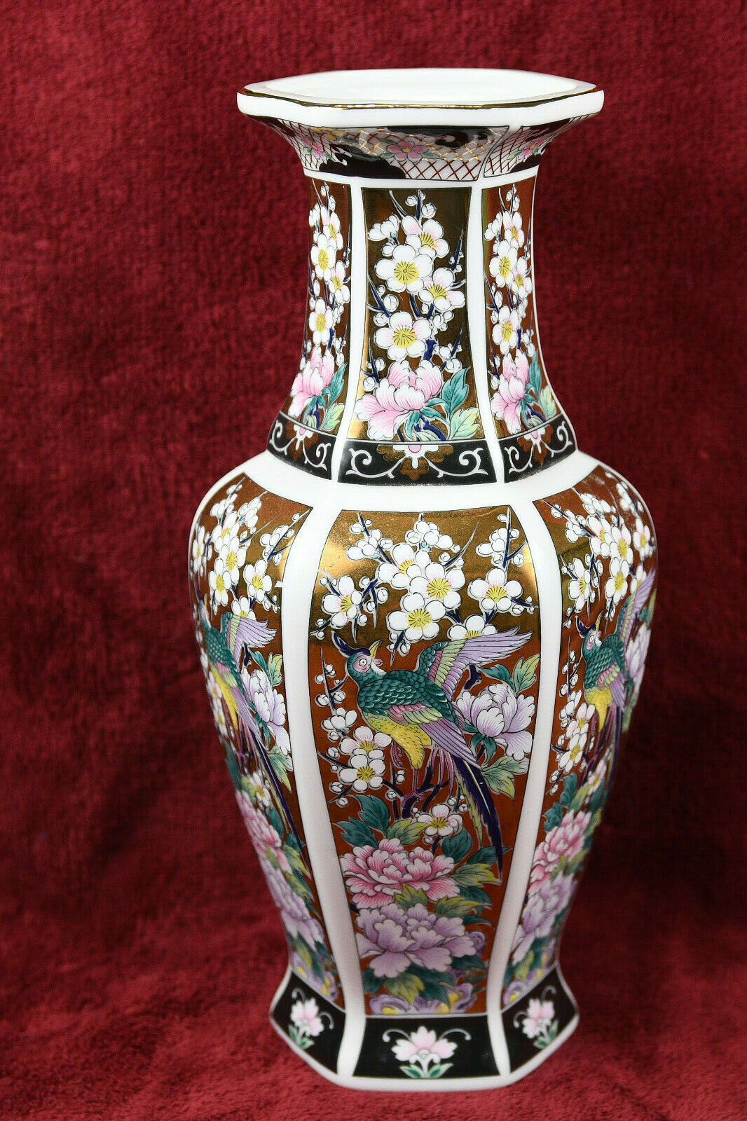 Vintage Heritage Mint Vase Japan "ming Dynasty" Birds,flowers,gold 10" Rare!