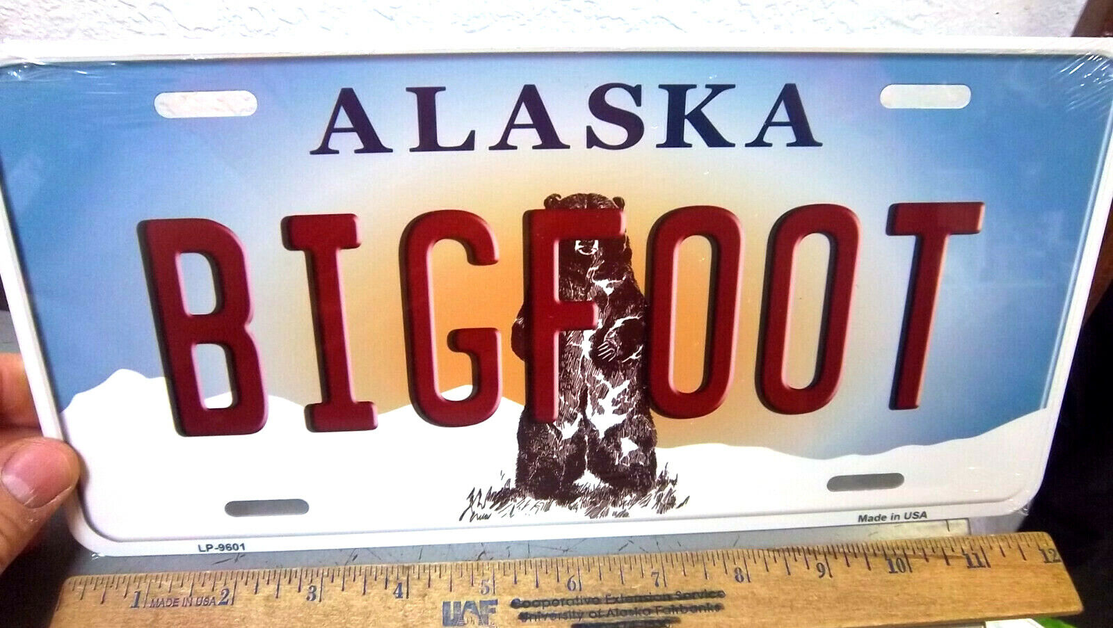 Alaska License Plate Kodiak Bear Style, Bigfoot, Sublimated Print Style, Fun!!!