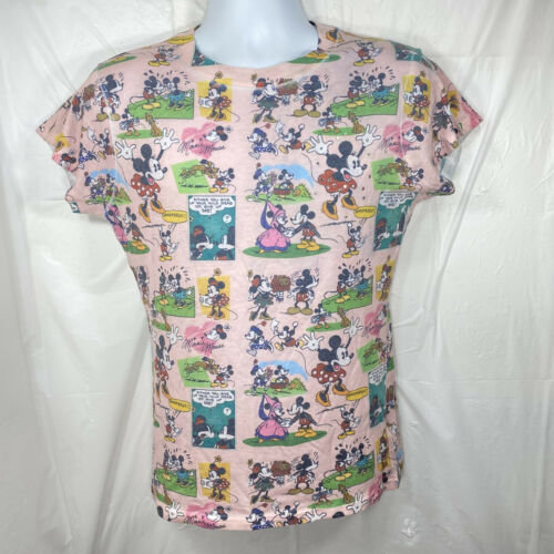 Disneyland Resort Womens Large Pink Mickey & Minnie Mouse All Over Print T Shirt