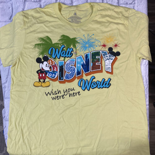 Disney Parks 2021 Wish You Were Here Postcard Yellow Tee Shirt New Xl