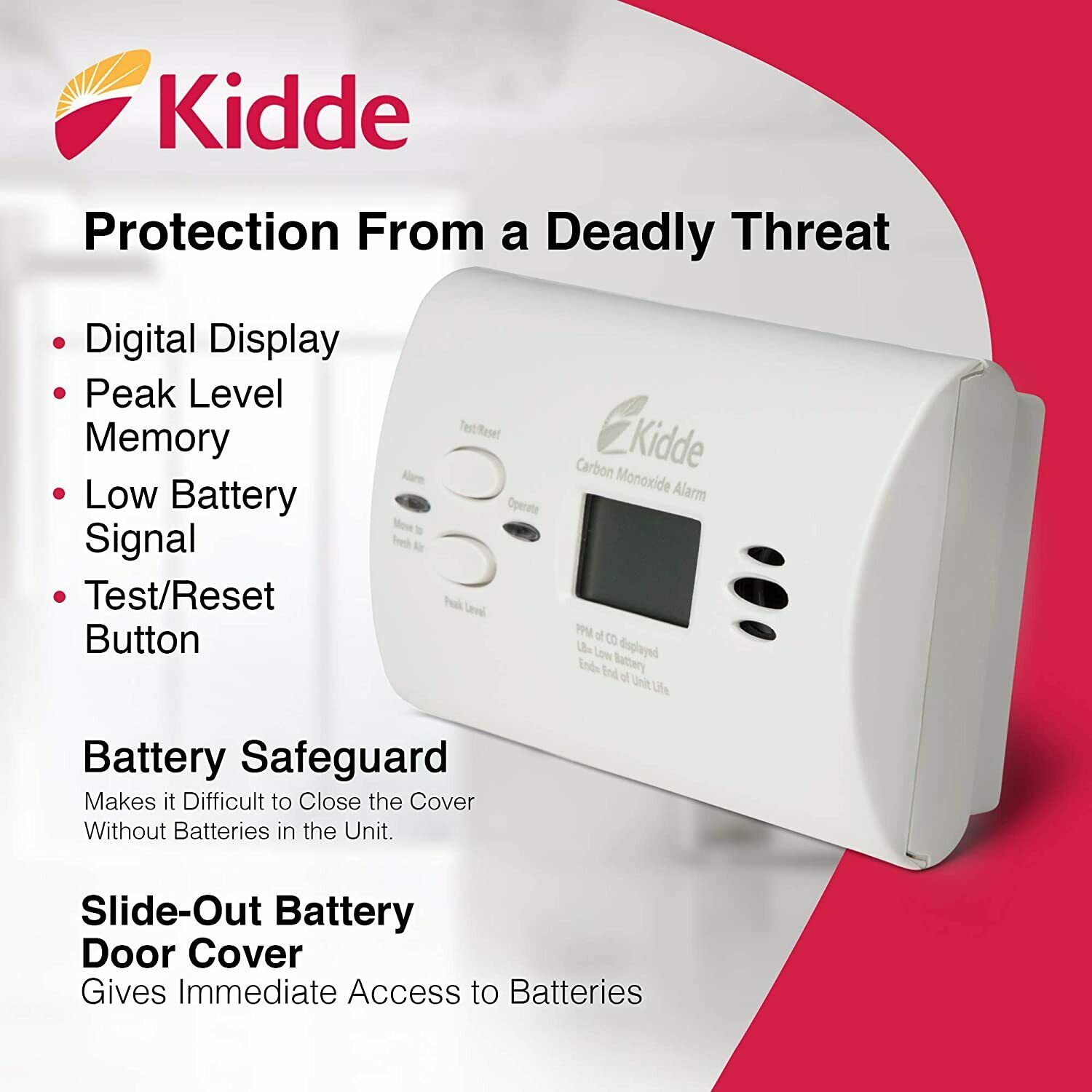 Kidde Battery-operated Carbon Monoxide Alarm-white-with Digital Display, Yr.2020