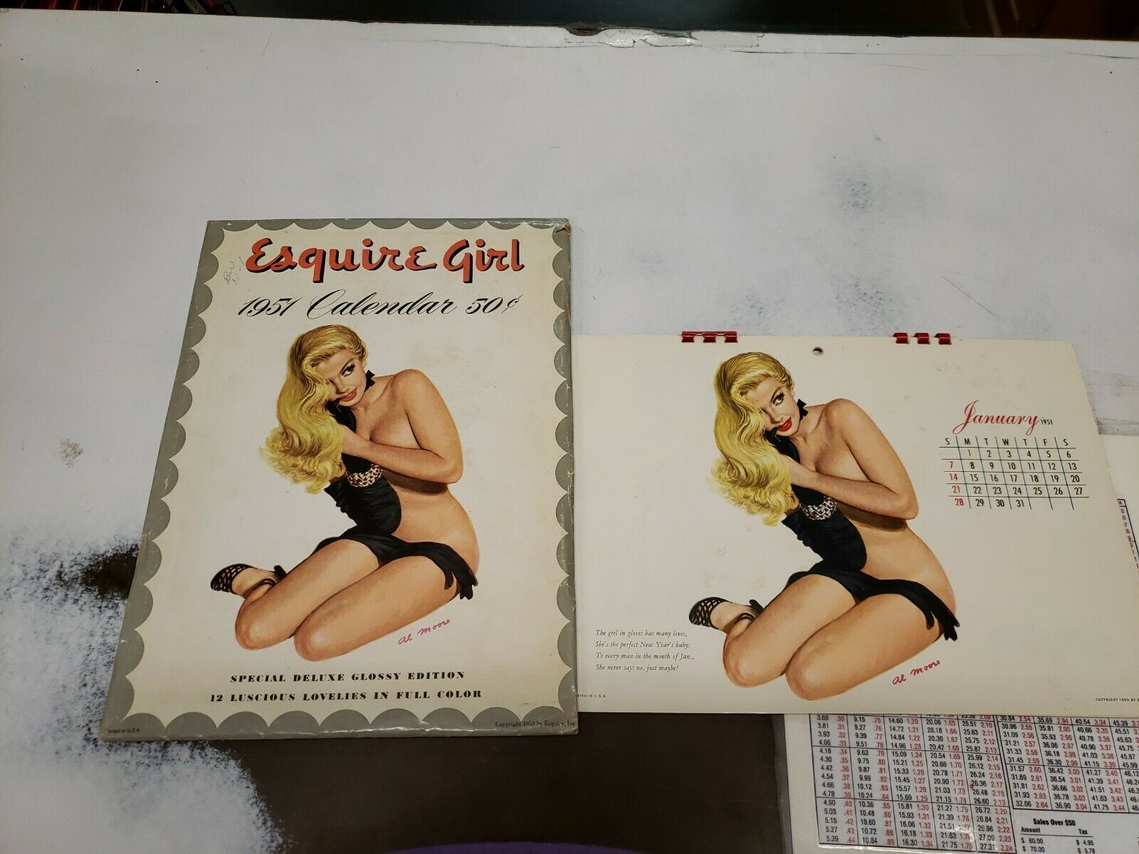 Esquire 1951 Sexy Pinup Girl Calendar Complete 12 Months Original Envel Al Moore