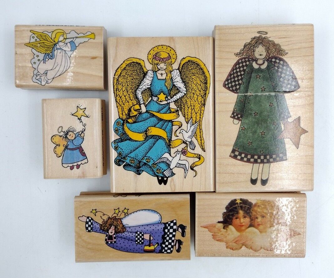 Angels Lot Of 6  Wood Rubber Stamps