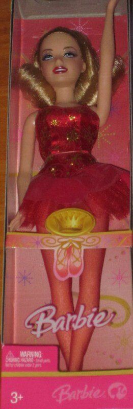 New Barbie Christmas Holiday Ballerina Doll Red Gold Ballet Dress Hose Slippers