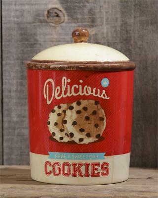 New Primitive Retro Diner Vintage Style Cookie Jar Red White Ceramic Canister