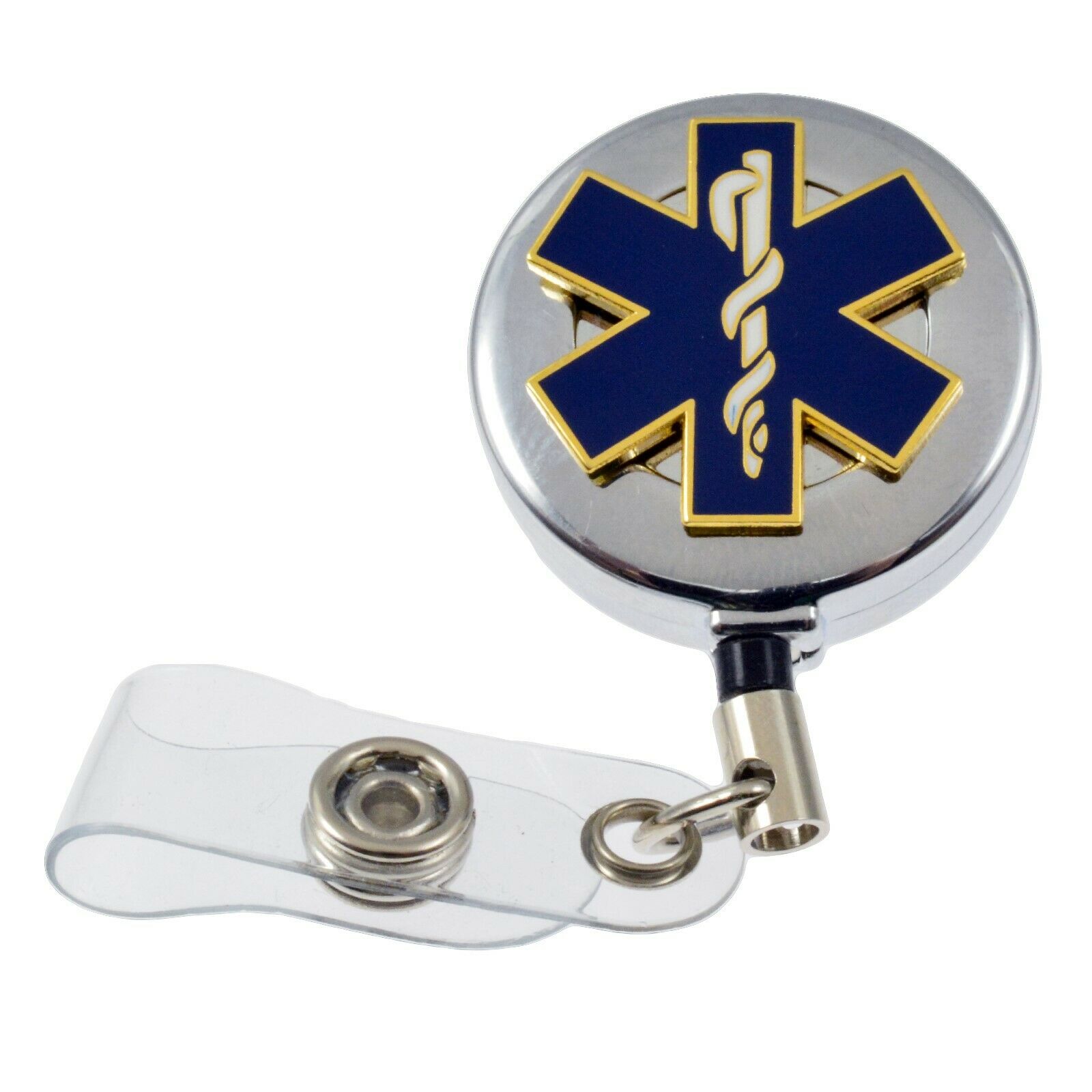 Chrome Star Of Life Ems Emt Retractable Security Id Card Badge Holder Reel