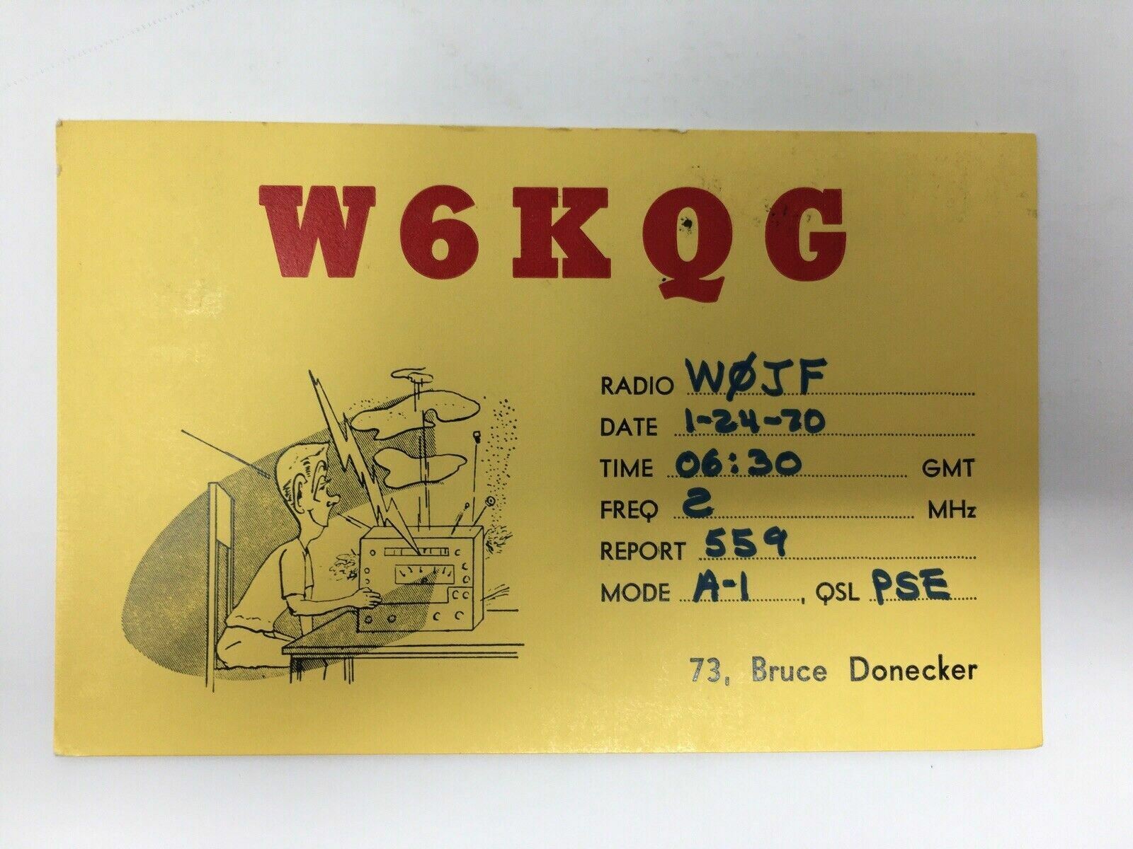 1970 Qsl Radio Card  Atherton California Palo Alto Postmark W6kqg Cartoon