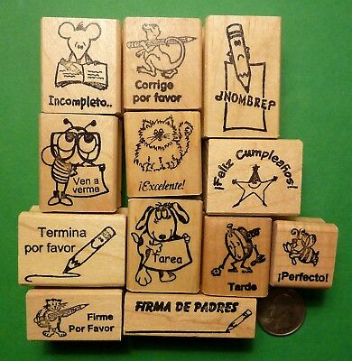 Teacher Spanish-only Rubber Stamp Assortment Of 12, Wood Mounted
