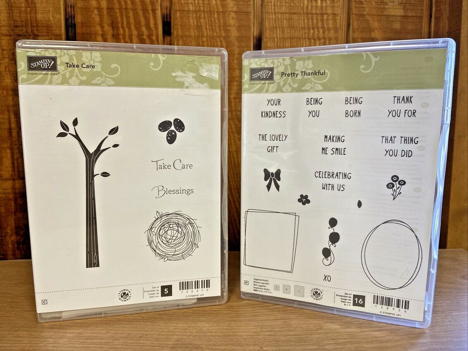 Stampin Up-pretty Thankful-take Care-lot Of 2 Sets-21 Stamps-bird Nest-new-eggs
