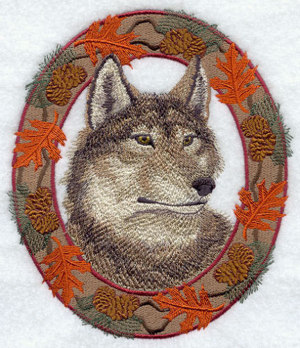 Embroidered Fleece Jacket - Wolf In Autumn Leaf Frame E7047sizes S - Xxl