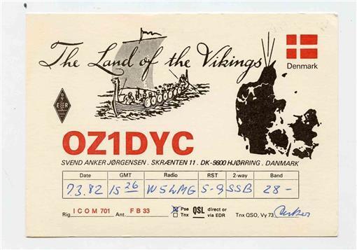 Qsl Card Oz1dyc Hjorring Danmark The Land Of The Vikings 1982