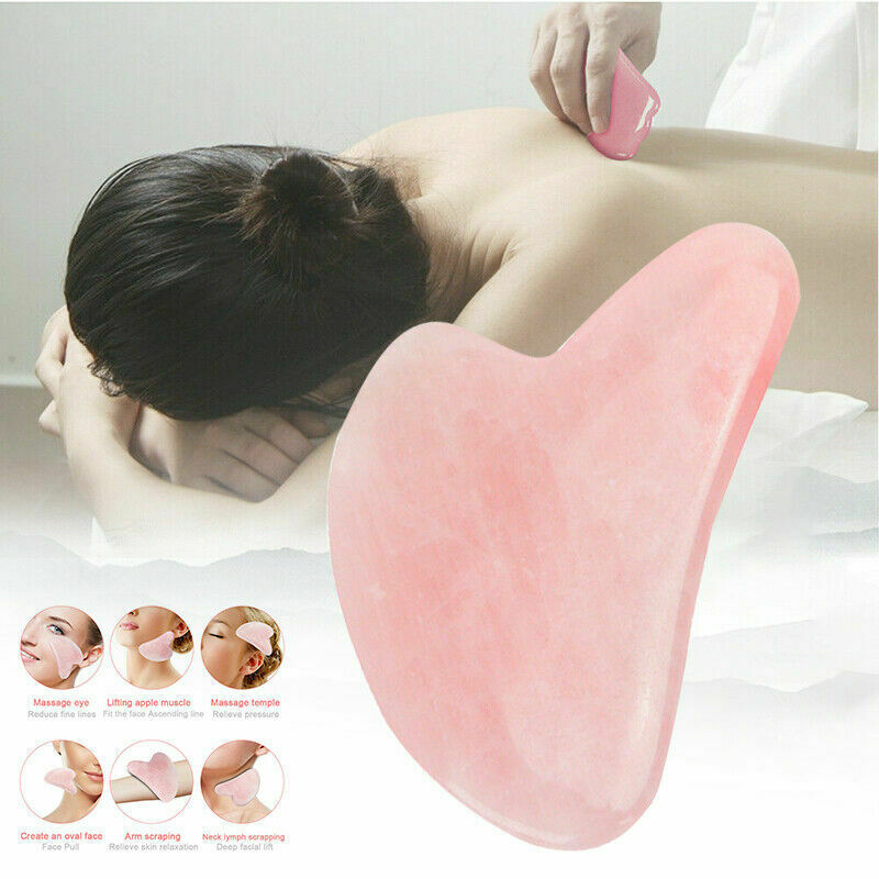 Natural Gua Sha Jade Rose Quartz Stone Face Board Tool Pink Heart Shaped Massage