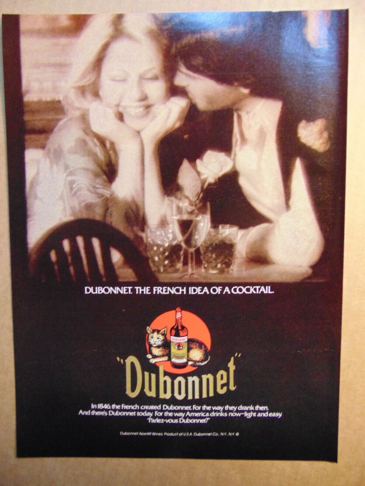 1979 Dubonnet The French Idea Of A Cocktail Happy Couple Vintage Art Print Ad