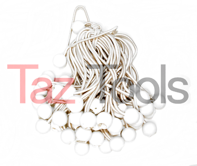 100 Pc 6" White Ball Bungee Bungie Cord Heavy Duty Canopy Tarp Tie Downs Straps