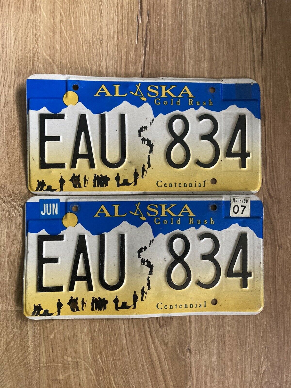 Original 2007 Alaska Gold Rush License Plate Pair Eau 834