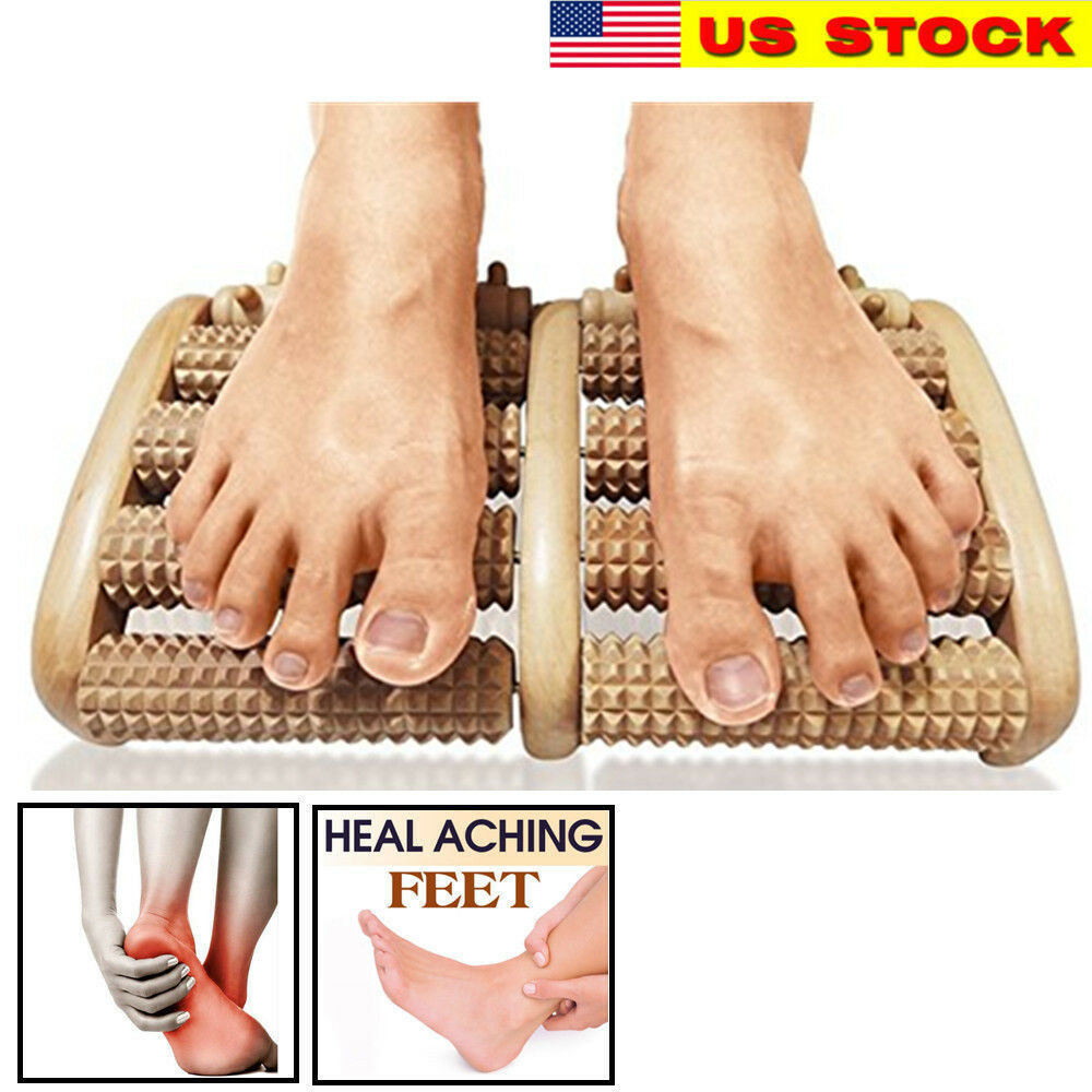 Large Dual Foot Massager Roller Feet Relax Wooden Bamboo Foot Pain Massage-new