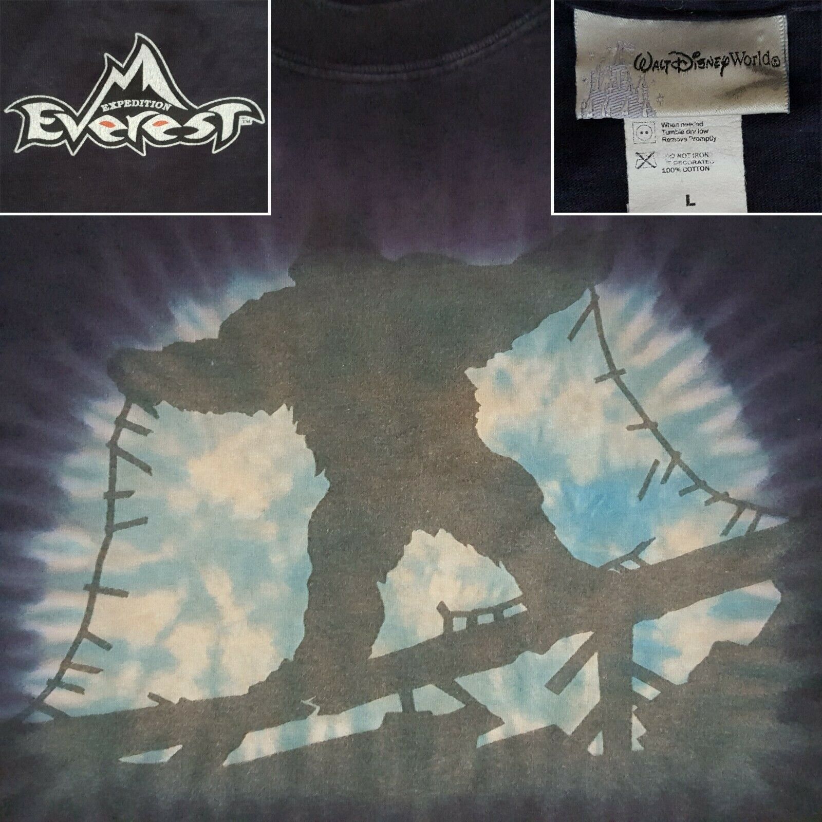 Walt Disney World Expedition Everest Blue Cotton Men's L T-shirt. Yeti On Bridge