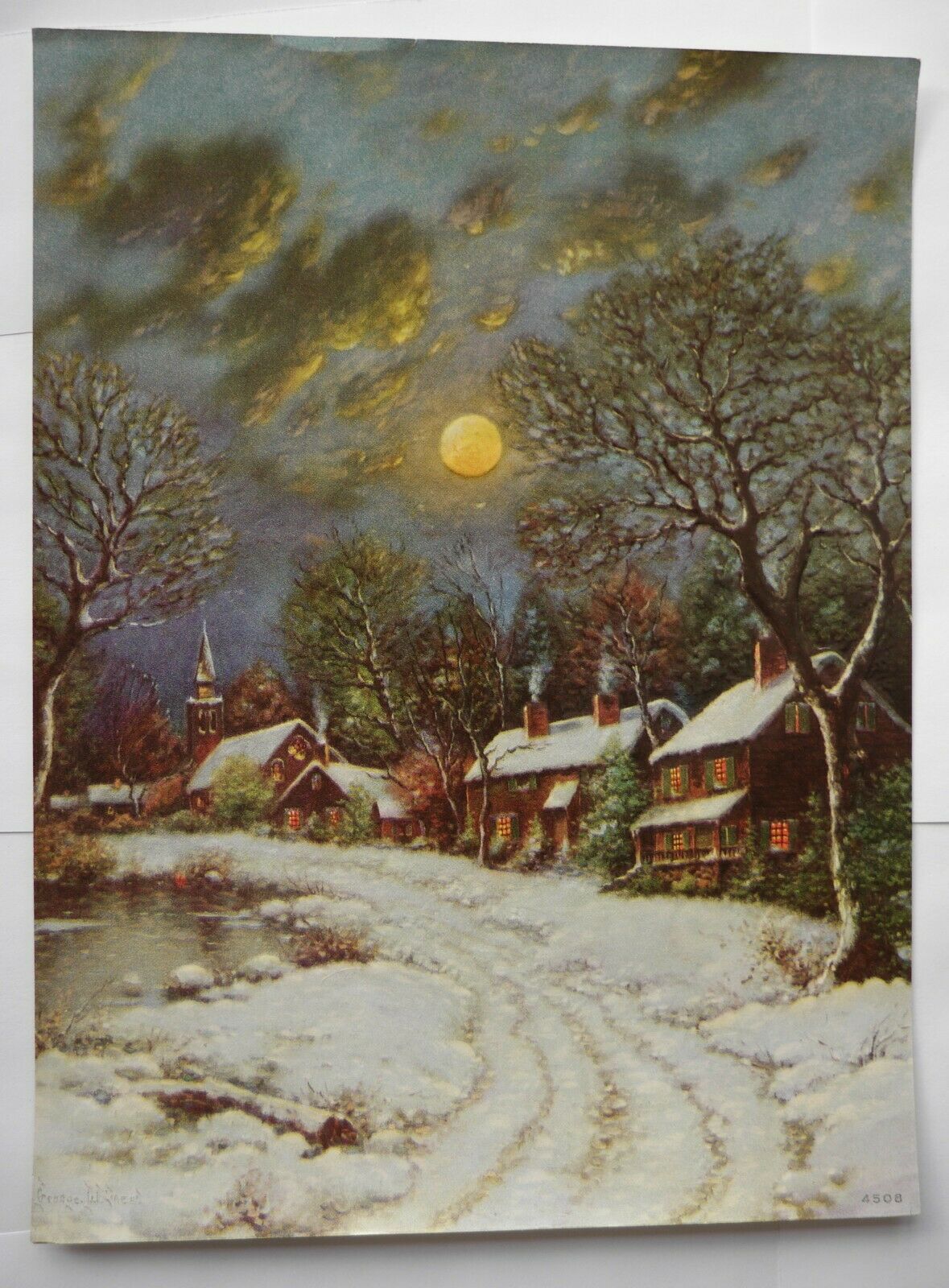 Hy Watson Brown & Bigelow Vintage Calendar Litho Print 10x7.25" Hunter Wolf Moon