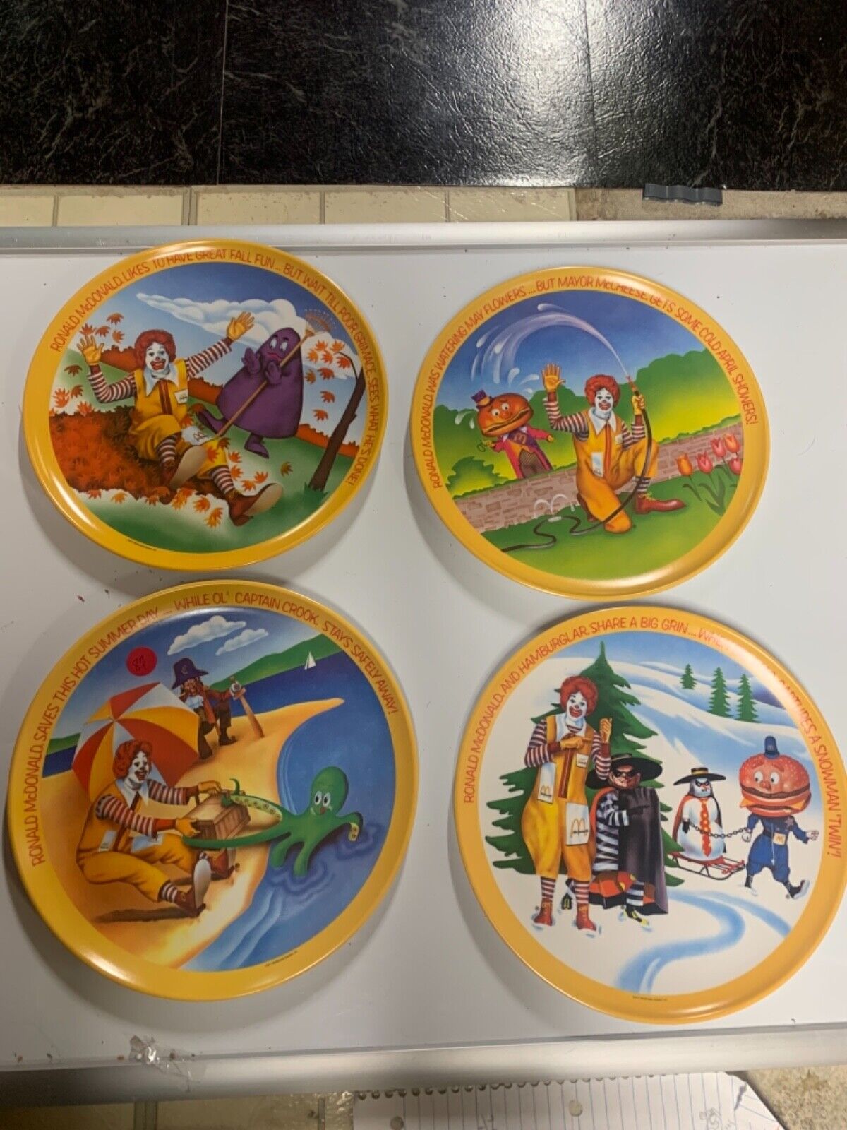 Vintage 1977 Set Of Ronald Mcdonald's Plates Four Seasons