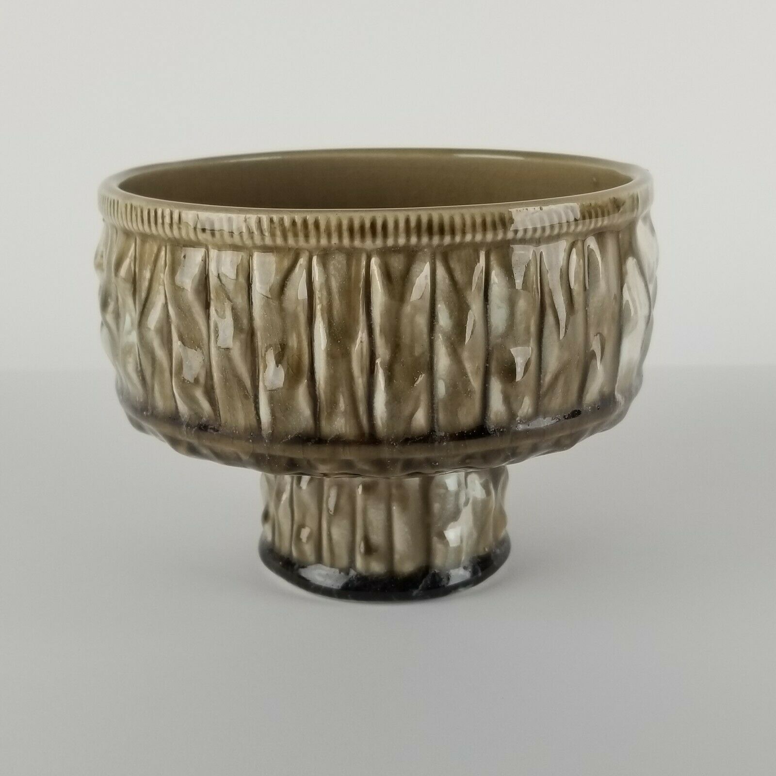 Mid Century Ikebana Vase Ceramic Drip Glaze Abstract Footed Planter Japan Vtg