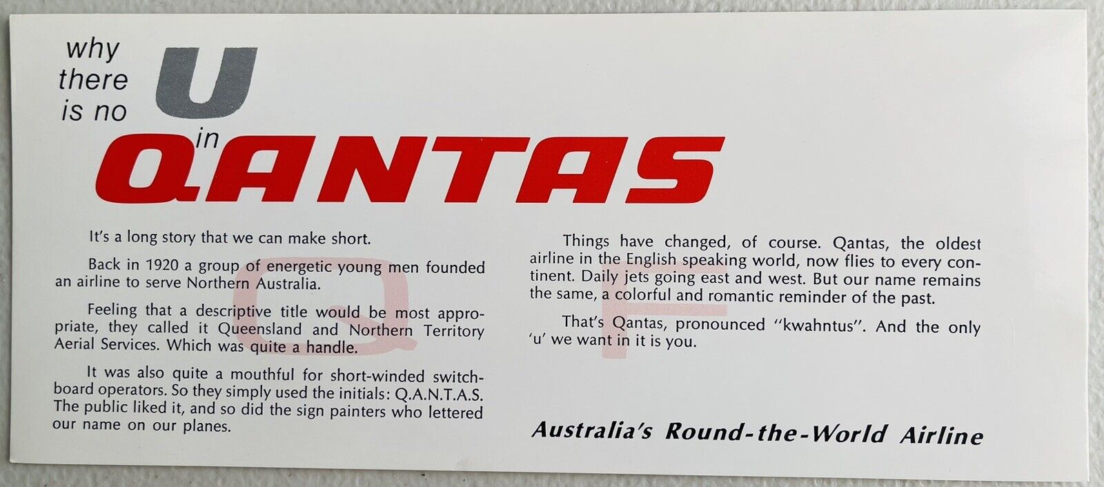 Qantas Airlines - Why There Is No U In Qantas - 1975