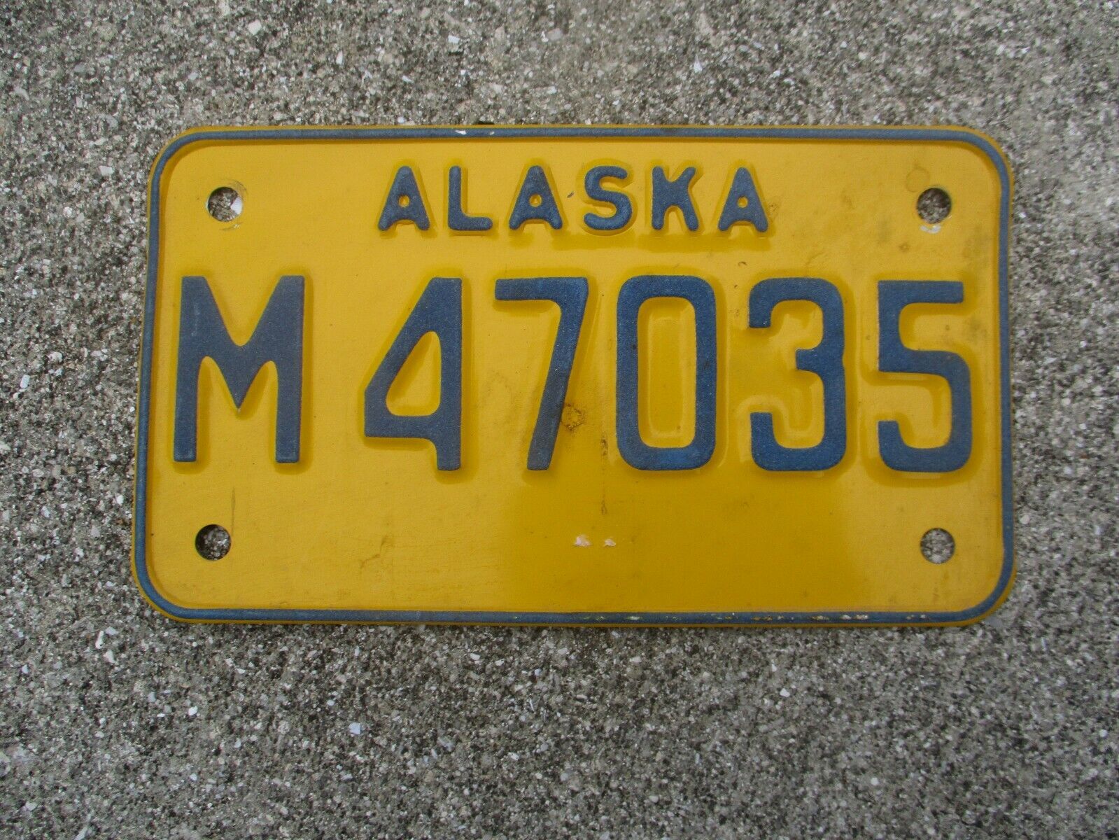 Alaska Motorcycle License Plate #   M 47035