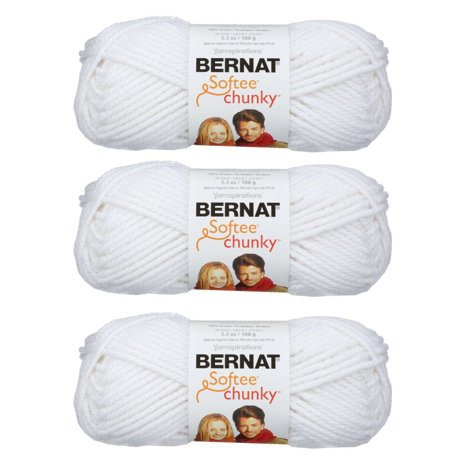Bernat Softee Chunky Yarn, 100g/3.5oz Super Bulky Yarn 3 Pack