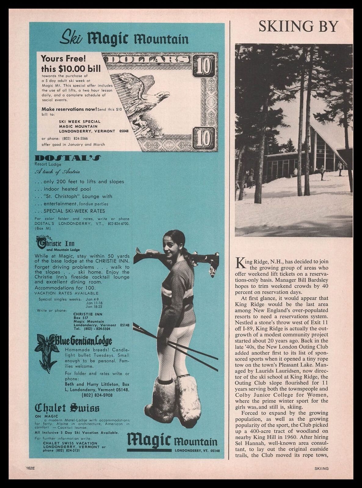 1970 Magic Mountain Londonderry Vermont Dostal's Resort Lodge Vintage Print Ad